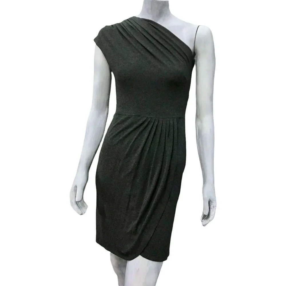 Andrea Behar Boston Proper Womens Dress Gray One-Shoulder Ruched Tulip Mini 4